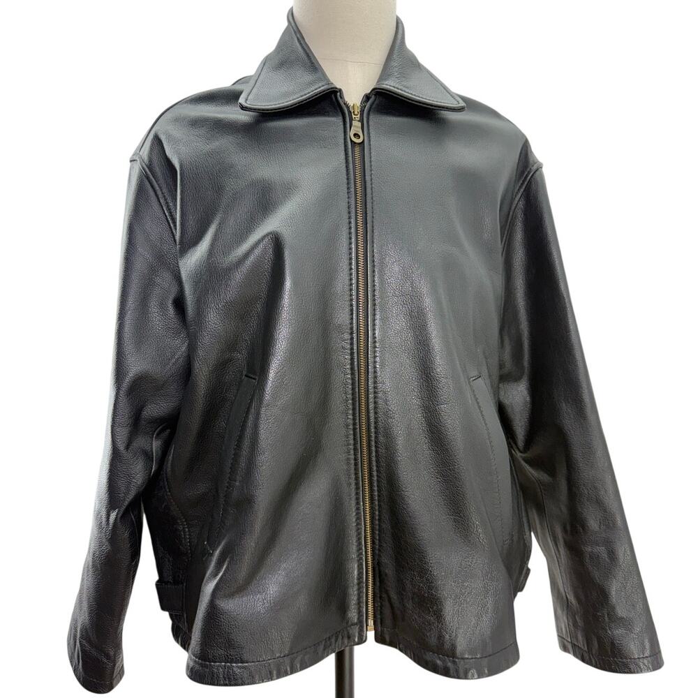 AnAum Men's 3XL Black Leather Bomber Jacket Zip Front Pakistan